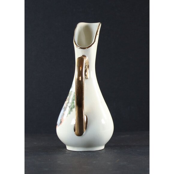 Hand Painted Pitcher Colonial Scene Gilded Accents 6.5" Japan 1950s GC - Picture 4 of 9